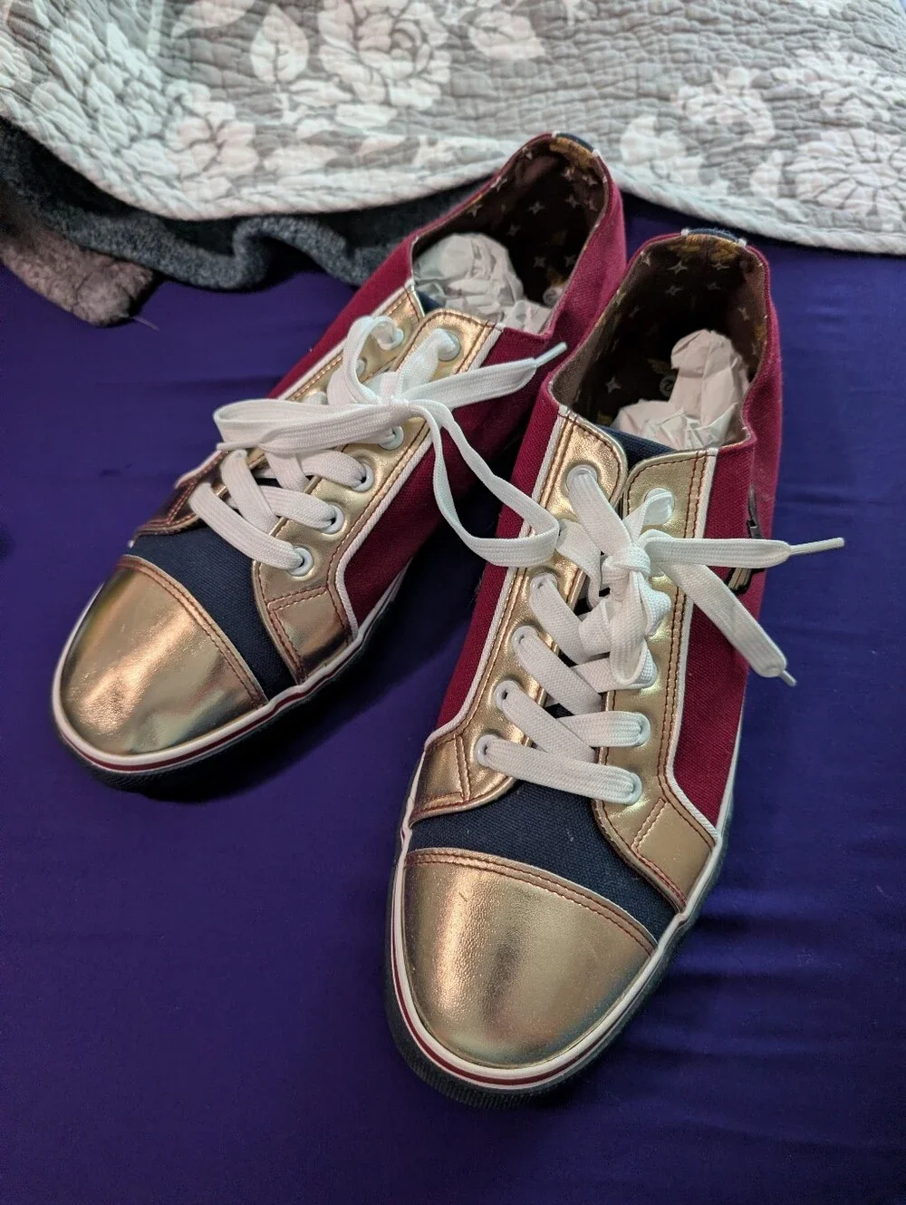 Wonder Woman Inspired Men’s Low-Top Sneakers in Red, Gold & Blue